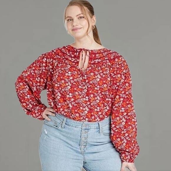 Universal Thread Tops - NWT Universal Thread red floral poet peasant blouse